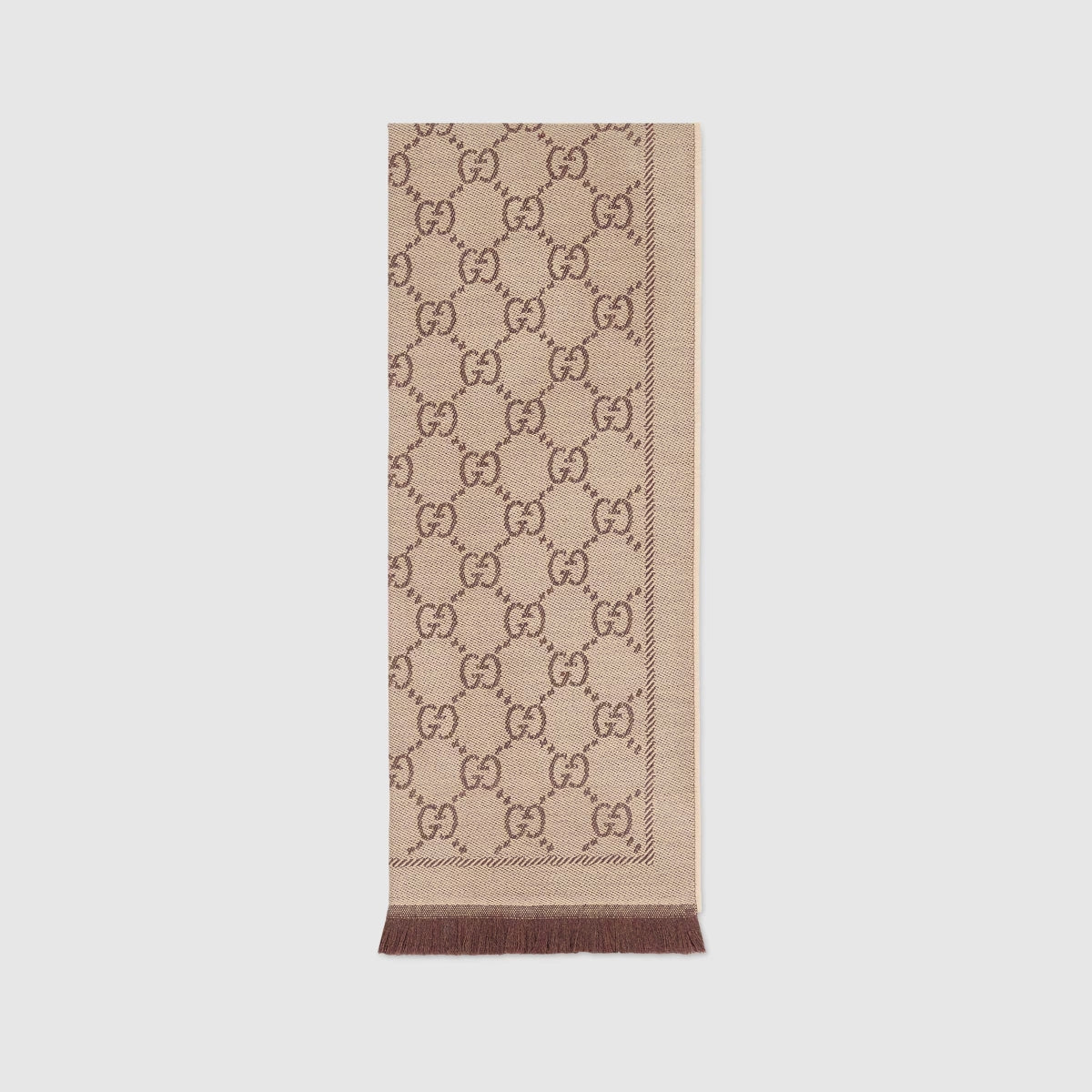 khăn choàng GUCCI GG JACQUARD KNITTED SCARF LIGHT BROWN 133483 3G200 2764 Authentic tại Blankroom Hà Nội, Việt Nam.