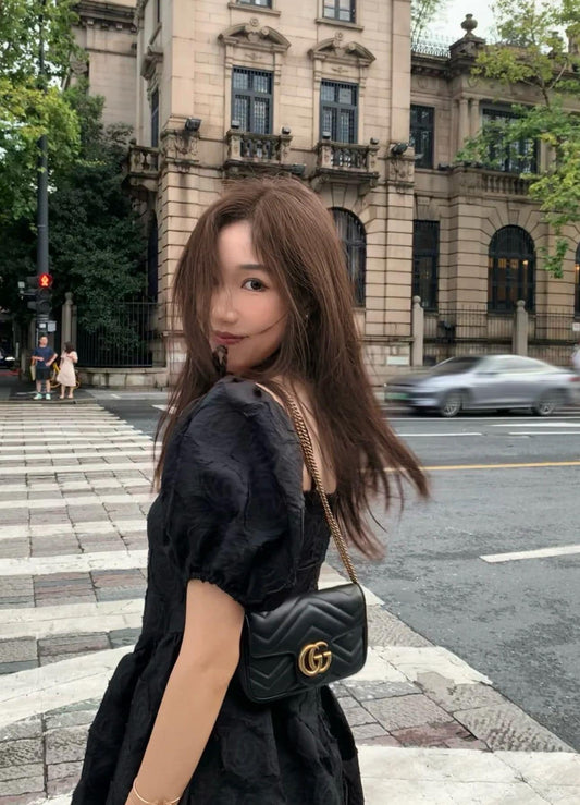 wearing GG MARMONT SMALL SHOULDER BAG BLACK WITH CARD CASE 751526 aacce 1061