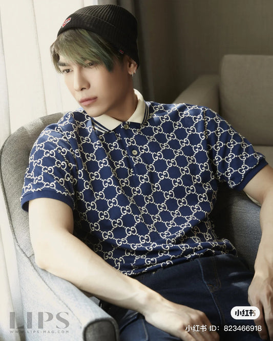 wearing GUCCI GG SUPREME MONOGRAM DARK BLUE POLO 598956 XJB0U 4115