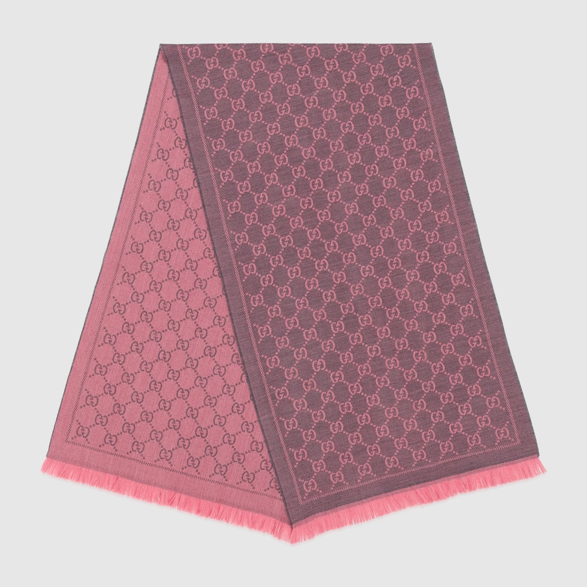 GUCCI GG WOOL SCARF GRAPHITE WITH PINK 133483 3G200 1272