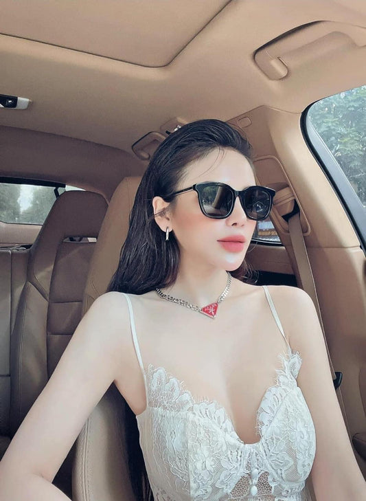 wearing GUCCI GG0562SK 001 BLACK CRYSTAL SUNGLASSES