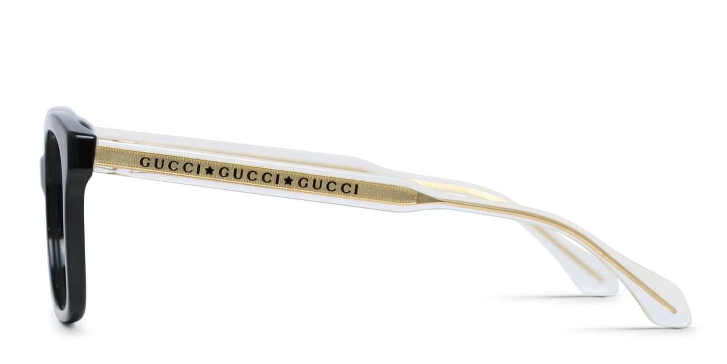 Gucci GG0566ON-001 Square Eyeglasses with Gucci logo on a white background