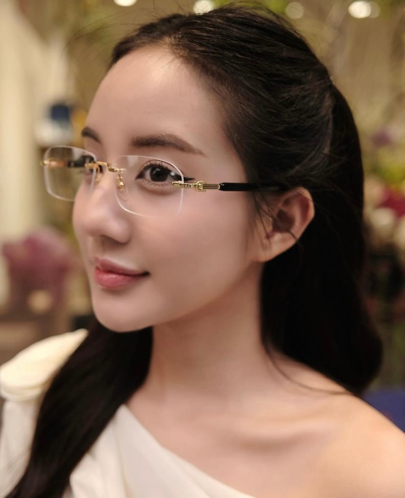 nữ đeo kính GUCCI GG1221O 001 BLACK GOLD RIMLESS EYEGLASSES