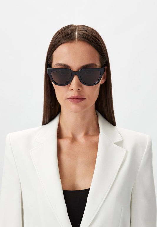 wearing GUCCI GG1578S 001 CAT EYE SUNGLASSES BLACK