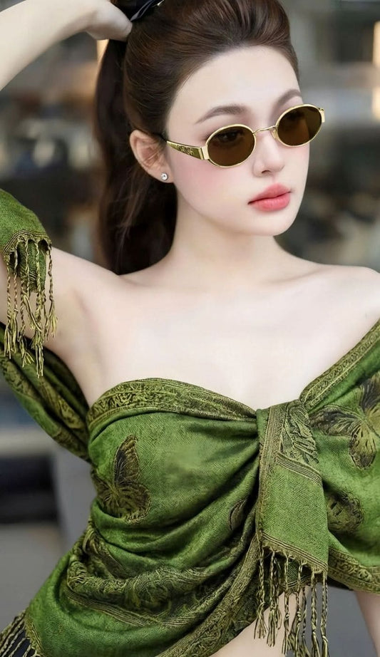 woman wearing Gucci GG1854S 005 Gold Round Sunglasses