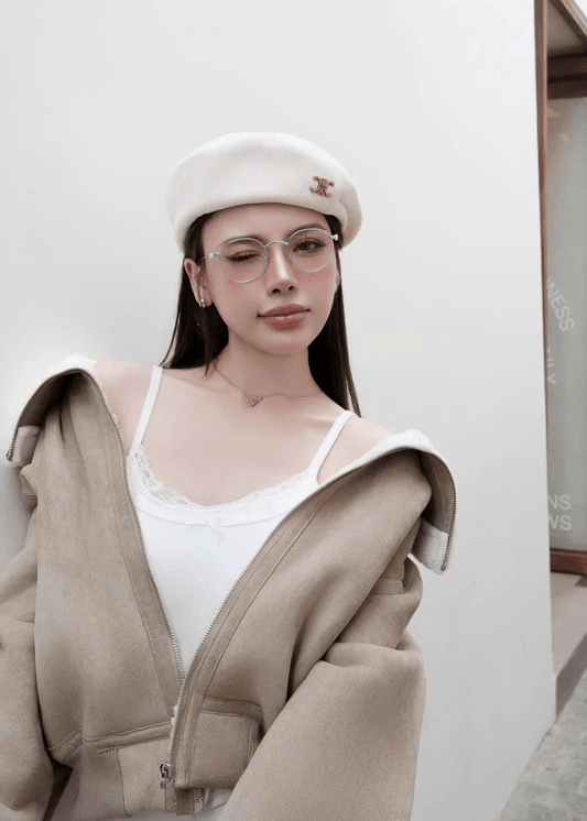 wearing Gucci GG1877O-003 Light Ruthenium Eyeglasses Silver