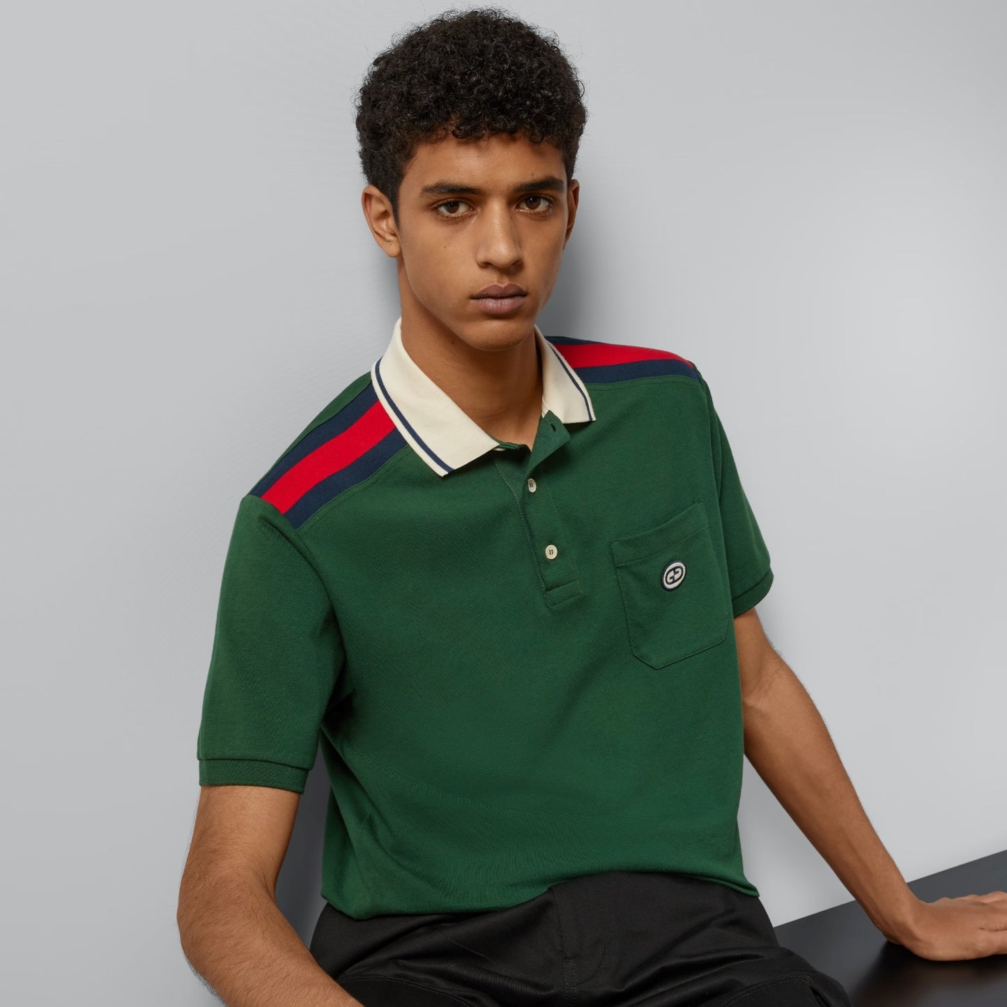 wearing GUCCI GREEN HEAVY COTTON POLO WITH INTERLOCKING G 737656 XJF4V 3754