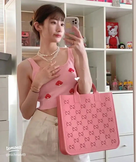 wearing Gucci Kids GG Rubber Shopper Bag Pink 679365 JFO00 5817