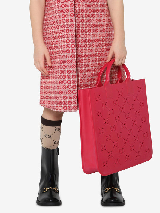 wearing Gucci Kids GG Rubber Shopper Bag Fuchsia 679365 jfo00 2797