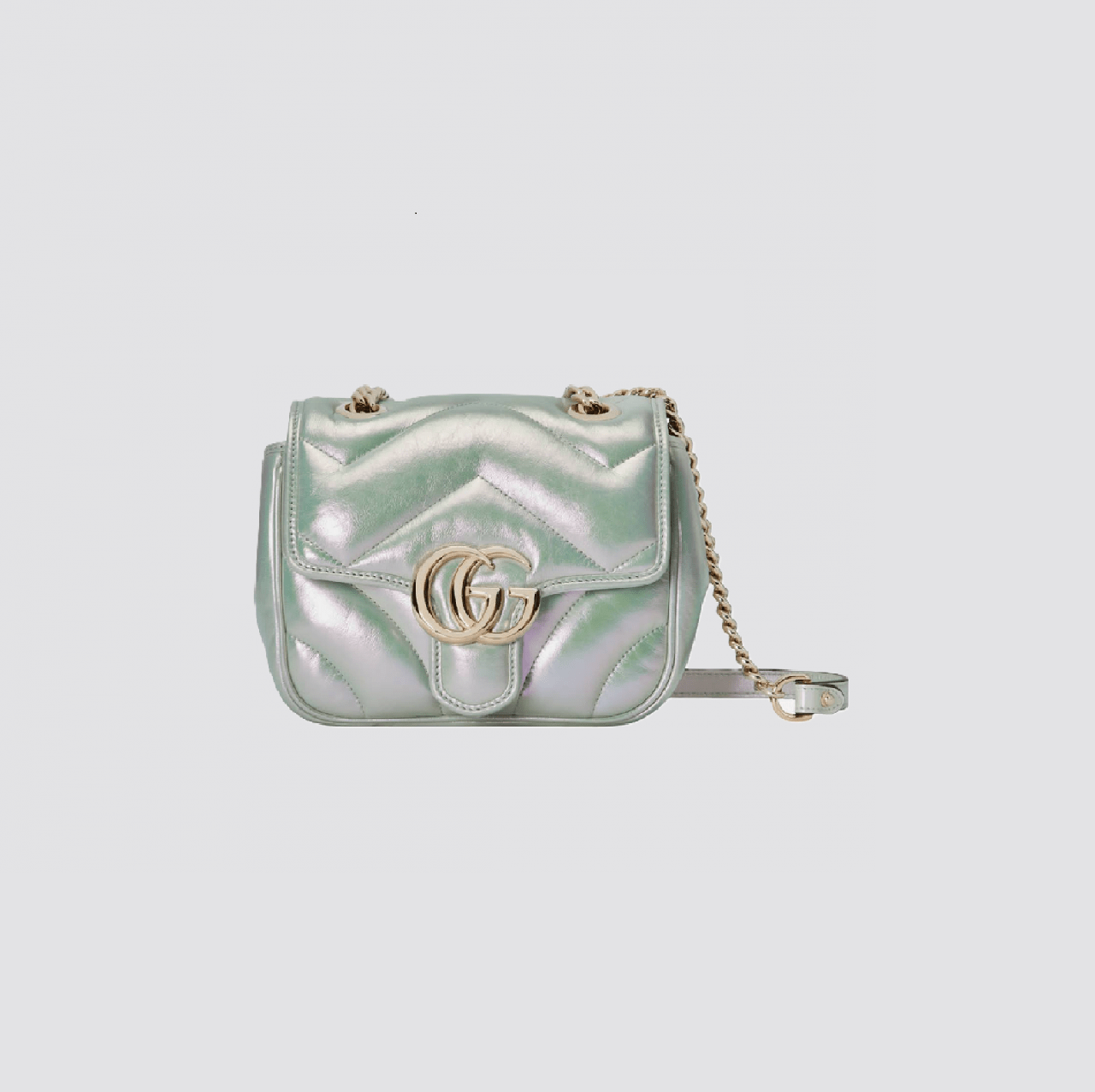 Gucci GG Marmont Iridescent Mini Crossbody Bag in Green 739682 AAC2U 3404