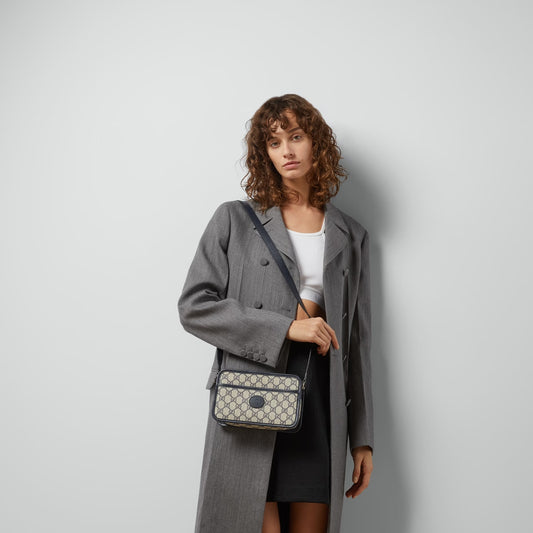 wearing GUCCI MINI BAG BLUE WITH INTERLOCKING G 658572 K9GSN 4075