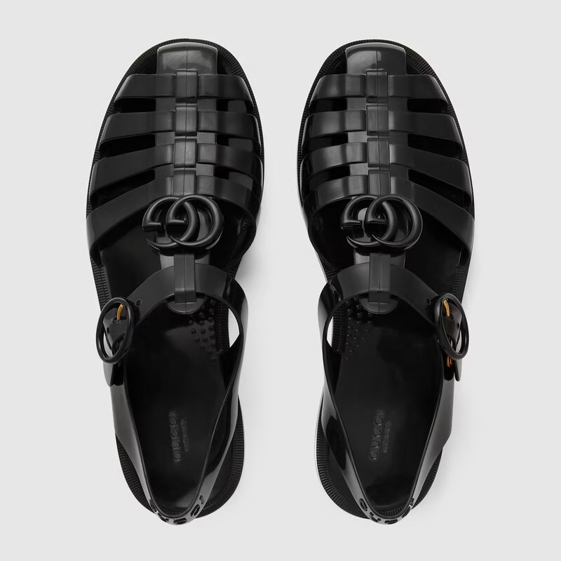 mặt trong lót dép GUCCI SHINY RUBBER BUCKLE DOUBLE G SANDALS 676971 JFM00 1000