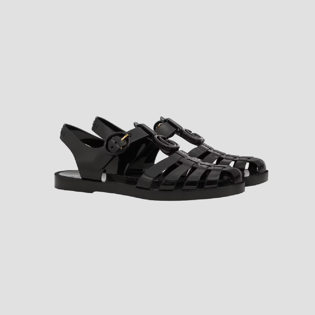 GUCCI SHINY RUBBER BUCKLE DOUBLE G SANDALS 676971 JFM00 1000