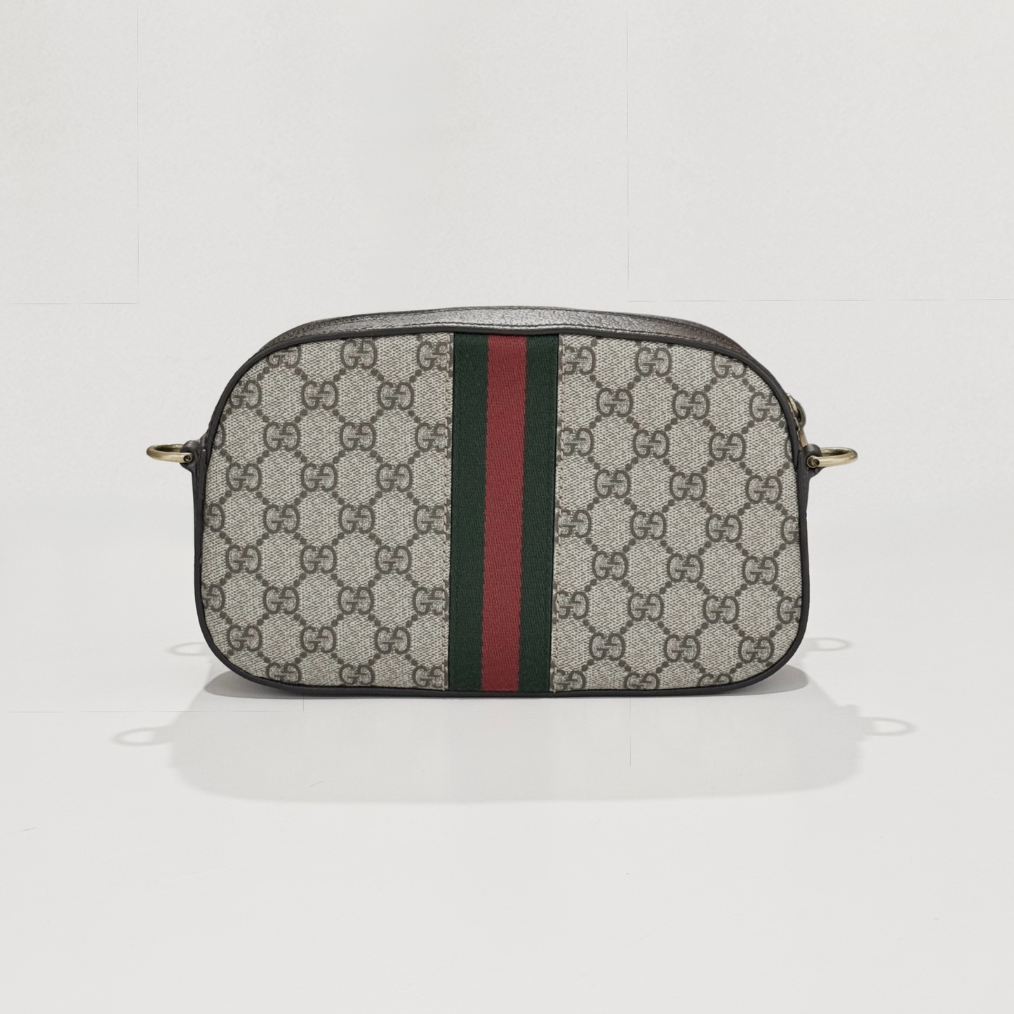 Gucci Small Ophidia Shoulder Bag Beige and Ebony Supreme 752591 FACFW 8920 with patterned design on a white background