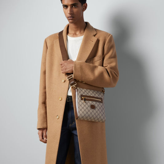 wearing GUCCI SUPREME BEIGE BROWN MESSENGER BAG 681021 92THG 8563