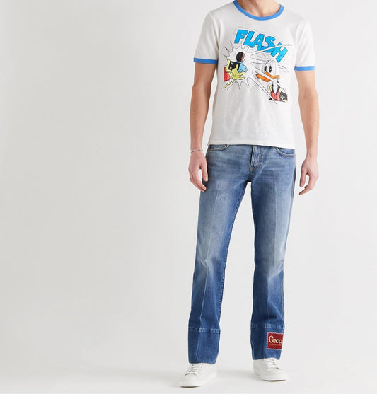 wearing GUCCI X DISNEY DONALD FLASH T-SHIRT WHITE 645302-XJC8W-9791