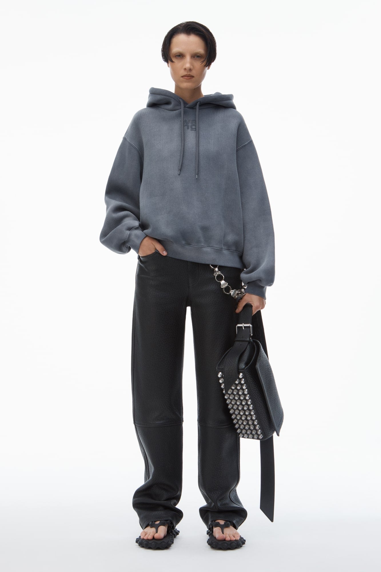 nữ mặc áo Alexander Wang Puff Logo Structured Terry Hoodie 4CC3242108029C