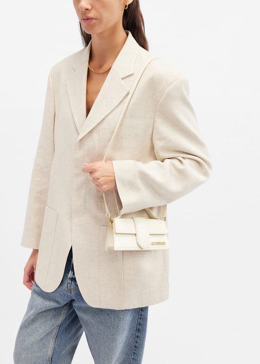 wearing JACQUEMUS LE BAMBINO CROCODILE LIGHT IVORY 213BA006-3164-115