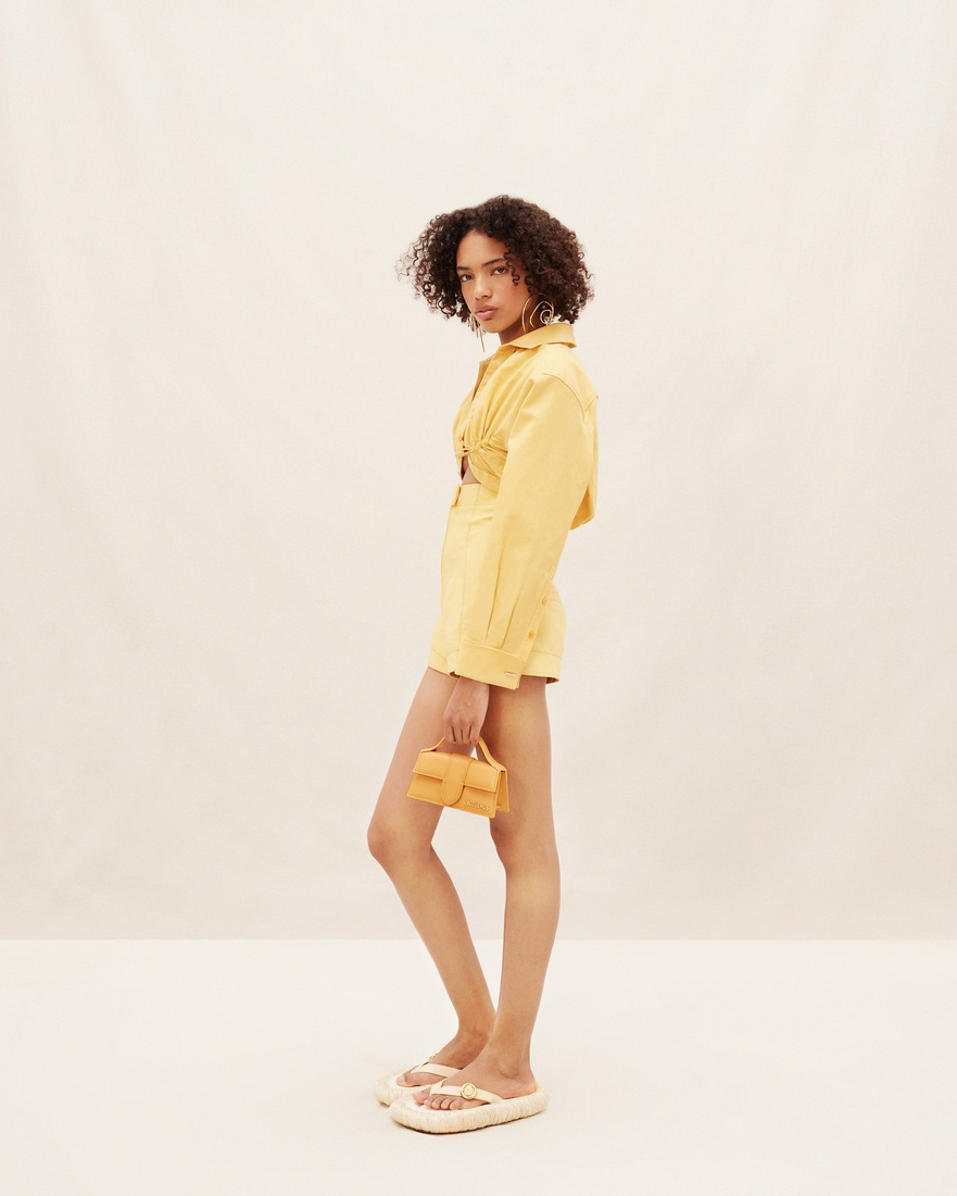 wearing JACQUEMUS LE BAMBINO DARK YELLOW 213BA006-3060-290