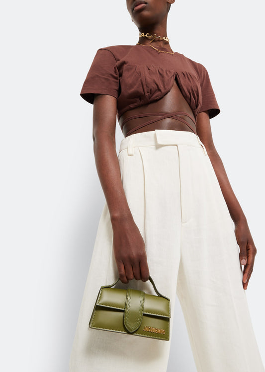 wearing JACQUEMUS LE BAMBINO KHAKI 213BA006-3100-560