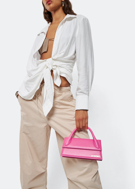 wearing JACQUEMUS LE CHIQUITO LONG MAGENTA PINK 213BA004-3060-430