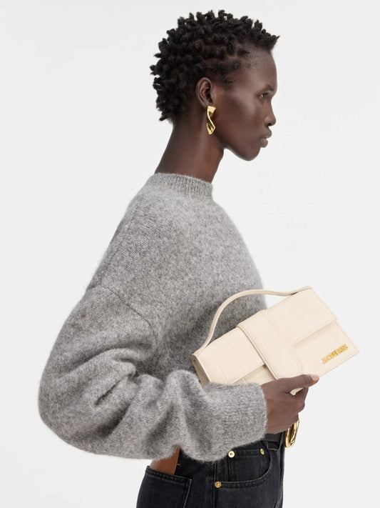 wearing JACQUEMUS LE GRAND BAMBINO CROCODILE LIGHT IVORY 213BA007-3164-115