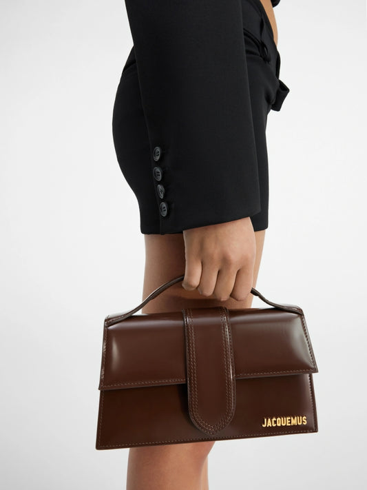 wearing JACQUEMUS LE GRAND BAMBINO MIDNIGHT BROWN 213BA007-3128-890