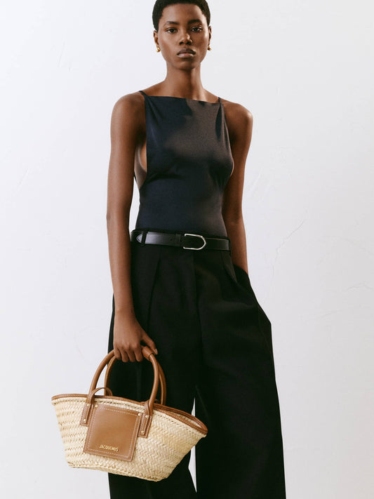 wearing JACQUEMUS LE PETIT PANIER SOLI LIGHT BROWN 223BA044-3072-811