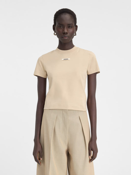 wearing Jacquemus The Grois Grain T-Shirt Beige 241JS133-2031-151