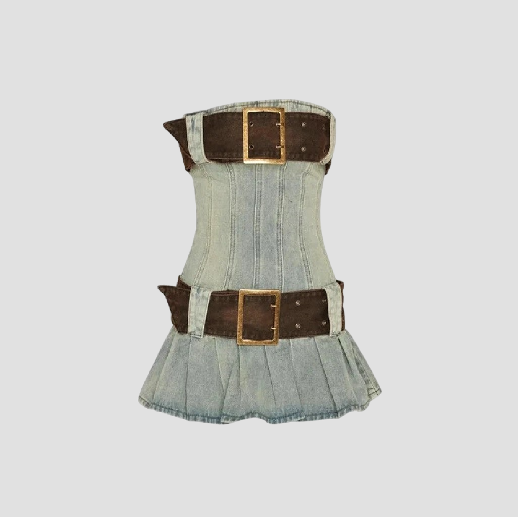 JADED LONDON CHELSEA DENIM KILT MINI DRESS JWD3392