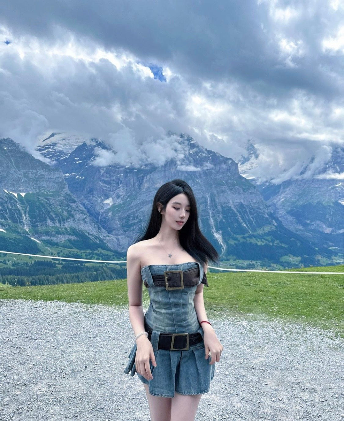 mẫu mang JADED LONDON CHELSEA DENIM KILT MINI DRESS Authentic