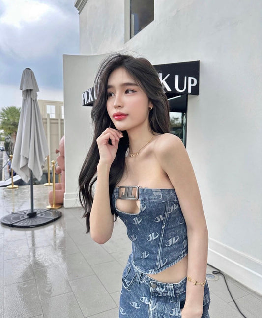 mẫu mang áo JADED LONDON MONOGRAM STRAPLESS CORSET TOP