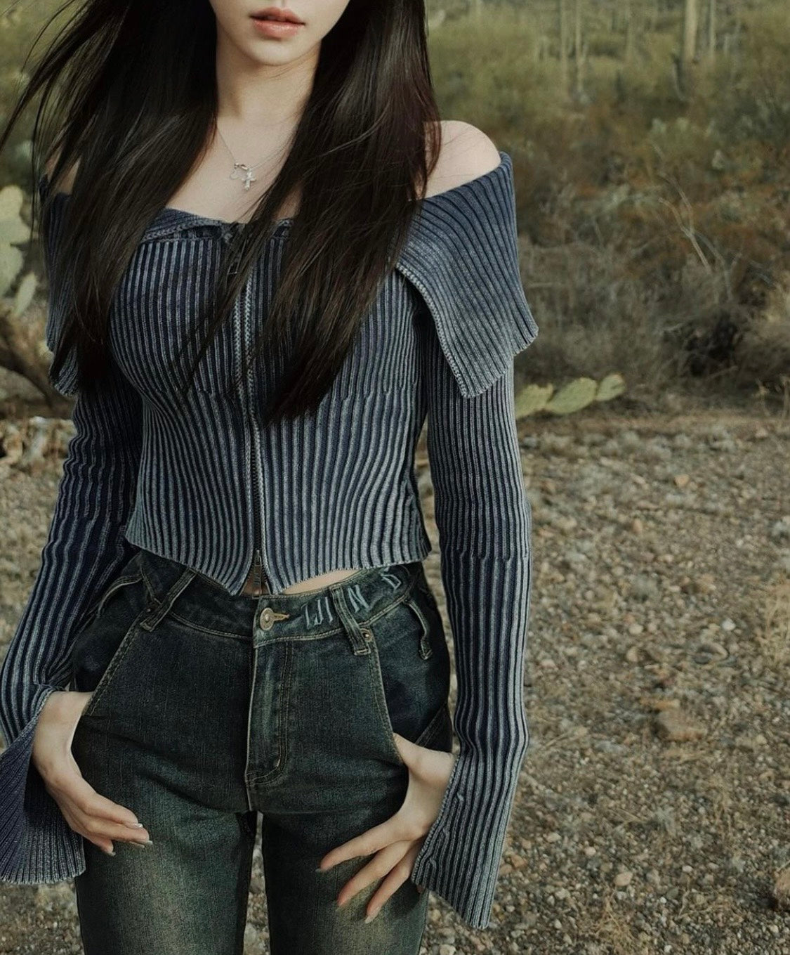 mẫu mang JADED LONDON TRIBECA RIBBED OFF THE SHOULDER KNIT Authentic  tại BlankRoom