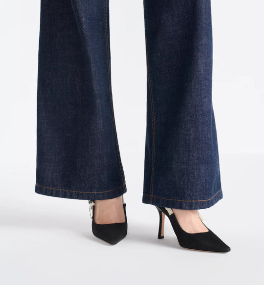 wearing J'ADIOR SLINGBACK PUMP BLACK FRABRIC 100M KCC201TFL_S900