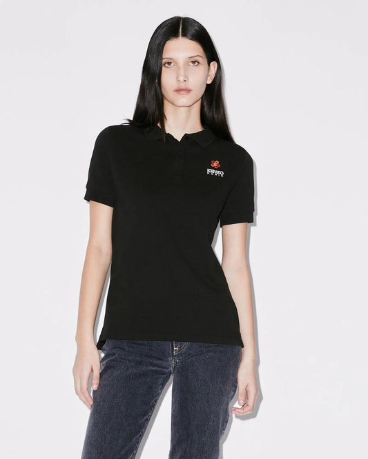 mẫu mặc áo KENZO BOKE FLOWER EMBROIDERED POLO SHIRT BLACK FC62TS7054PU.99J