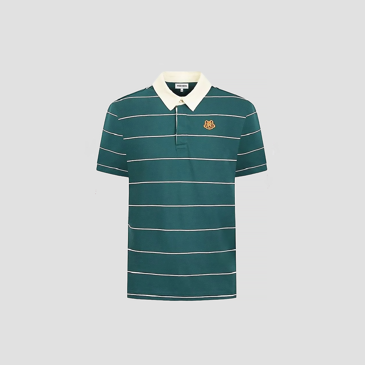 KENZO TIGER EMBROIDERED STRIPE POLO SHIRT GREEN FA65PO5074SO.73