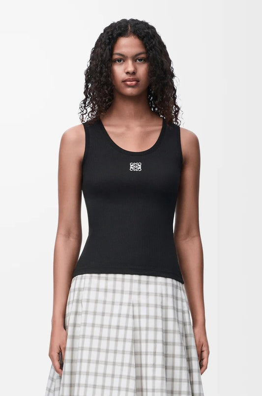 wearing Loewe Anagram Tank Top in Black Ribbed Cotton S359Y23X84-1100