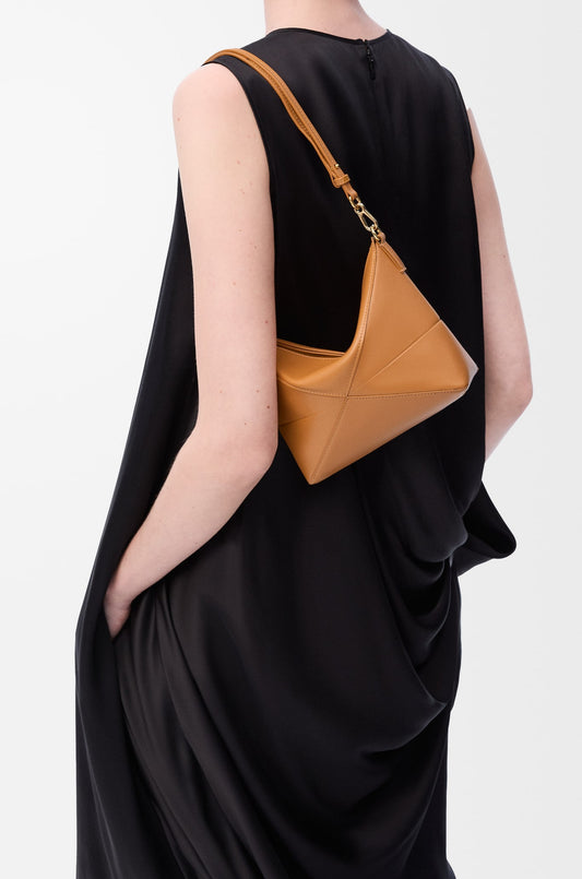 wearing Loewe Puzzle Fold Pouch Shiny Nappa Calfskin Warm Desert C510PT1X01_2586