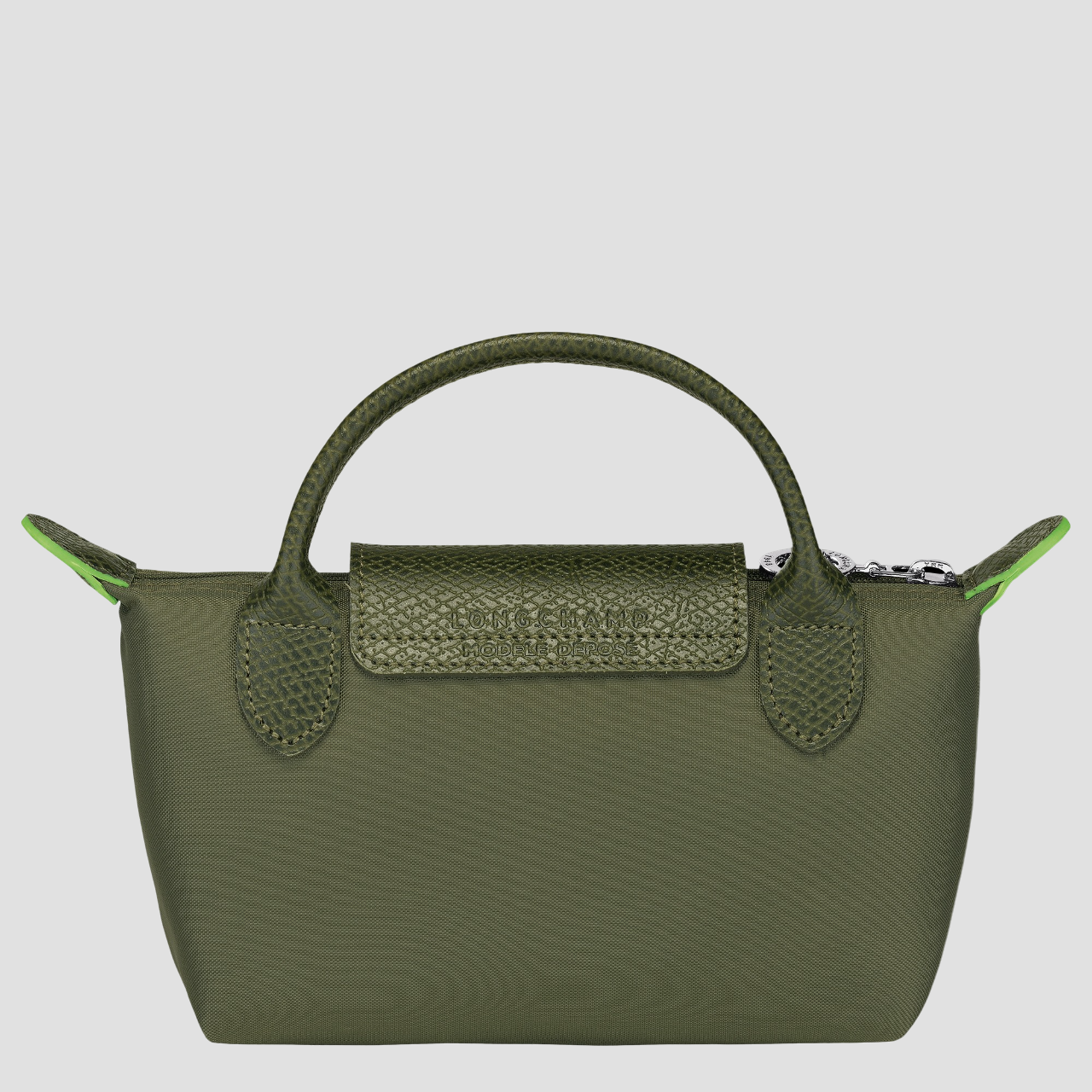 mặt sau túi LONGCHAMP LE PLIAGE GREEN POUCH WITH HANDLE FOREST RECYCLED CANVAS 34175919479
