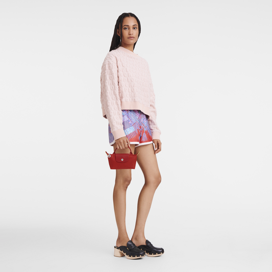 mẫu cầm túi LONGCHAMP LE PLIAGE GREEN POUCH WITH HANDLE TOMATO RECYCLED CANVAS 34175919P83