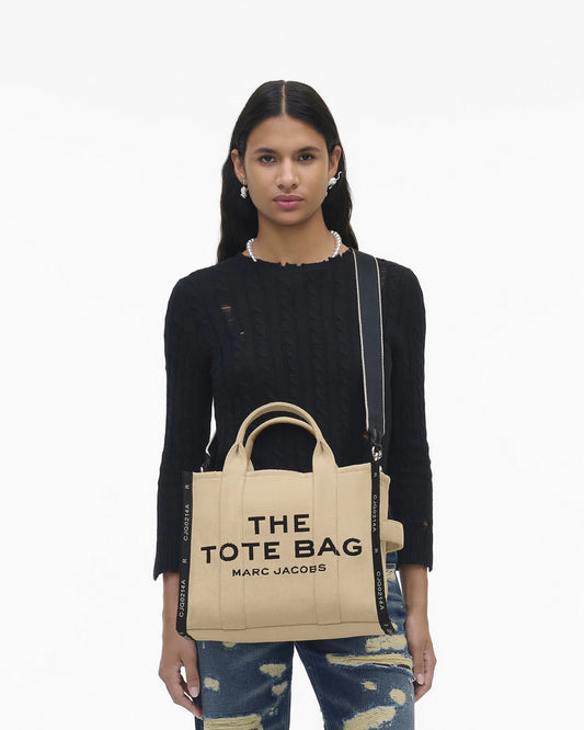 wearing Marc Jacobs The Jacquard Medium Tote Bag Sand Warm M0017027-263