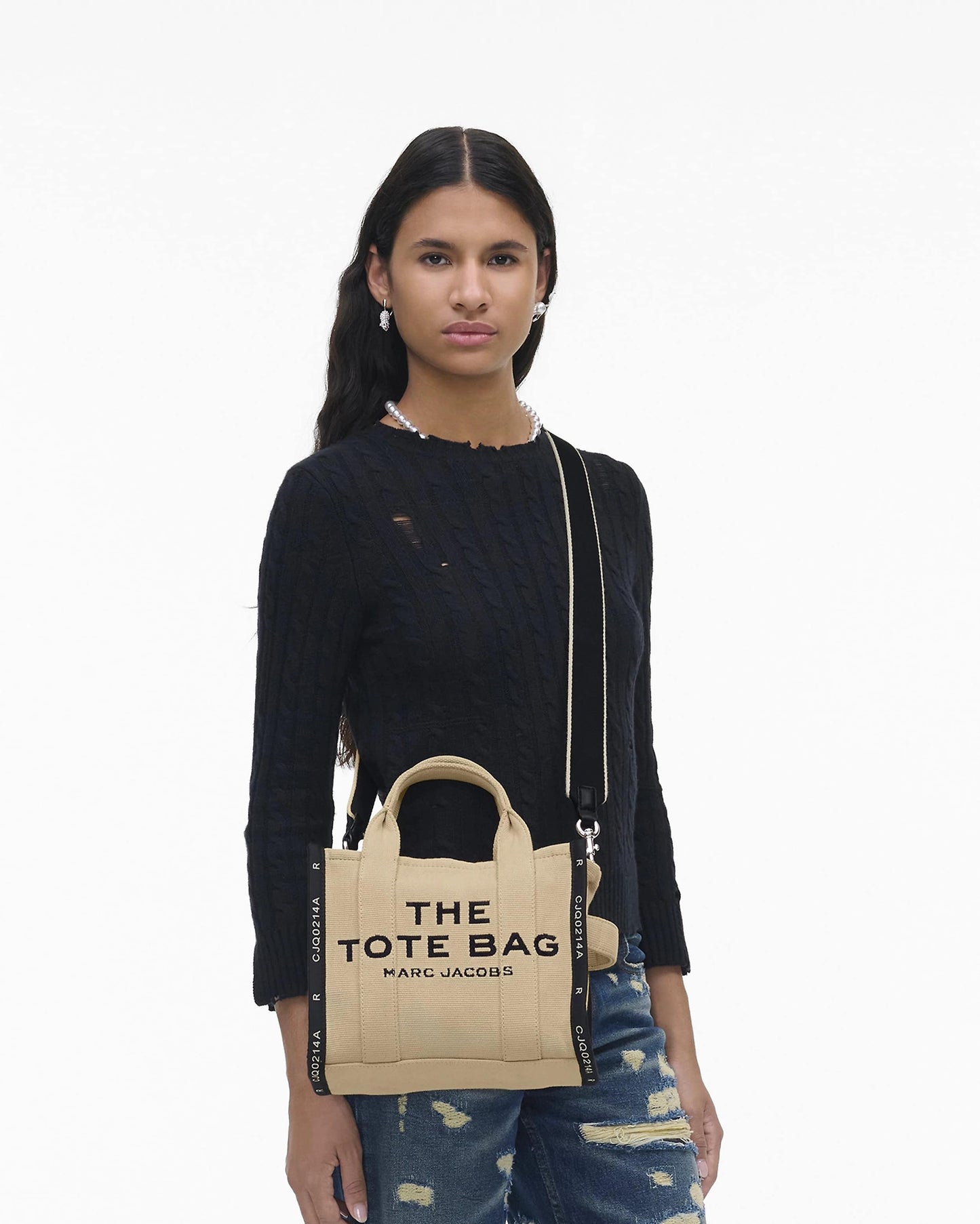 wearing Marc Jacobs The Jacquard Small Tote Bag Warm Sand M0017025-263