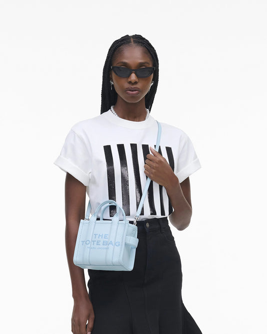 wearing Marc Jacobs The Leather Crossbody Tote Bag Cloud Blue H053L01RE22_465