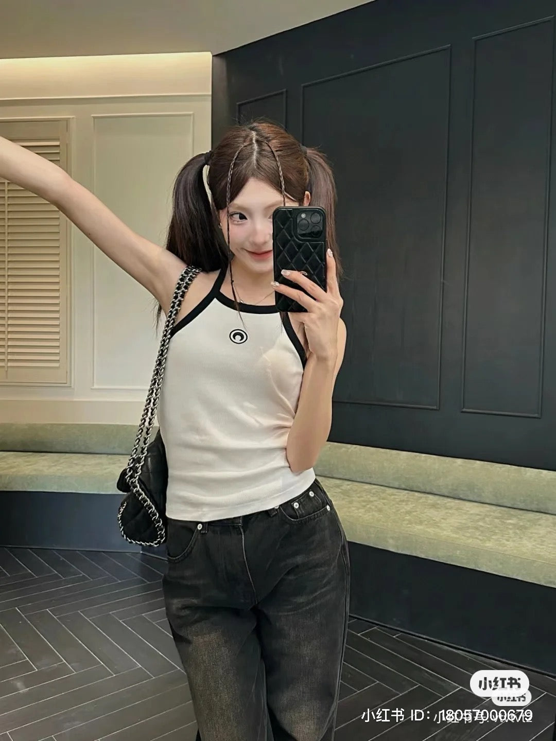 wearing MARINE SERRE COTTON RIBBED JERSEY TANK TOP WHITE