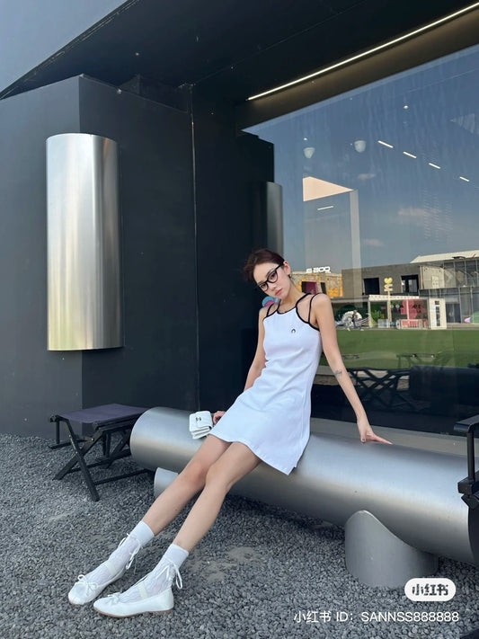 mẫu mặc váy MARINE SERRE HALTERNECK DRESS WHITE