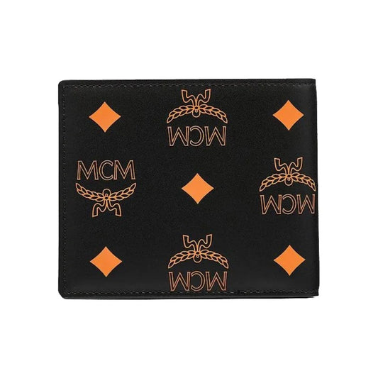 mặt sau MCM AREN SMALL BIFOLD IN BLACK ORANGE VISETOS MXSBASX03O9001
