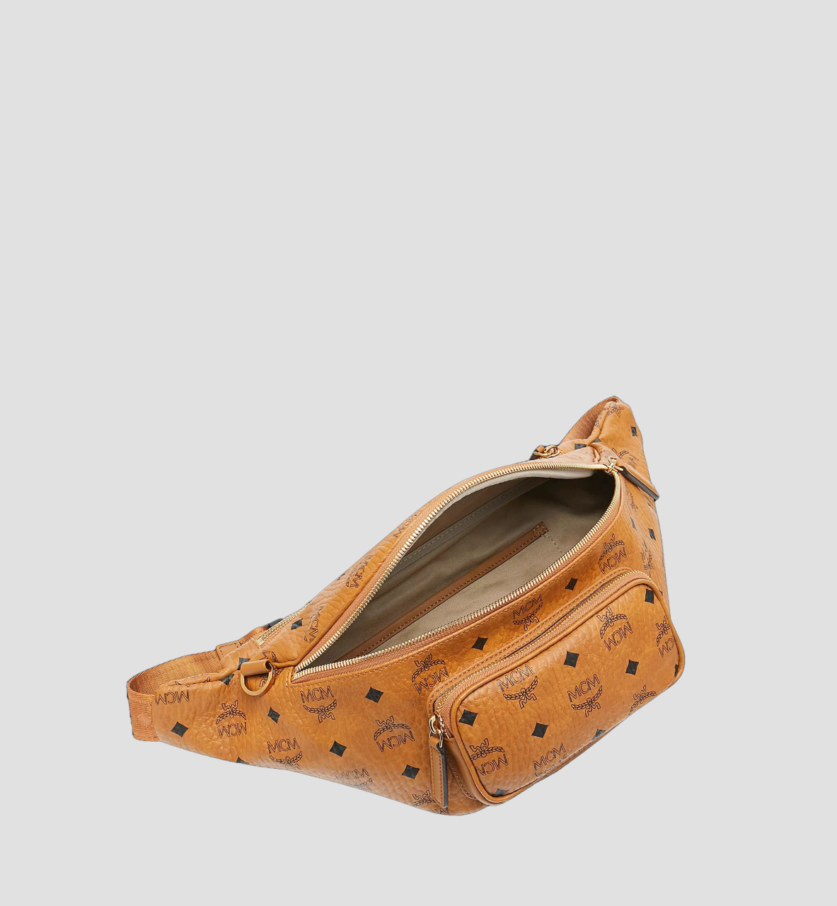 trong lồng túi MCM FURSTEN MEDIUM BELT BAG IN COGNAC VISETOS MUZ9SFI22CO001