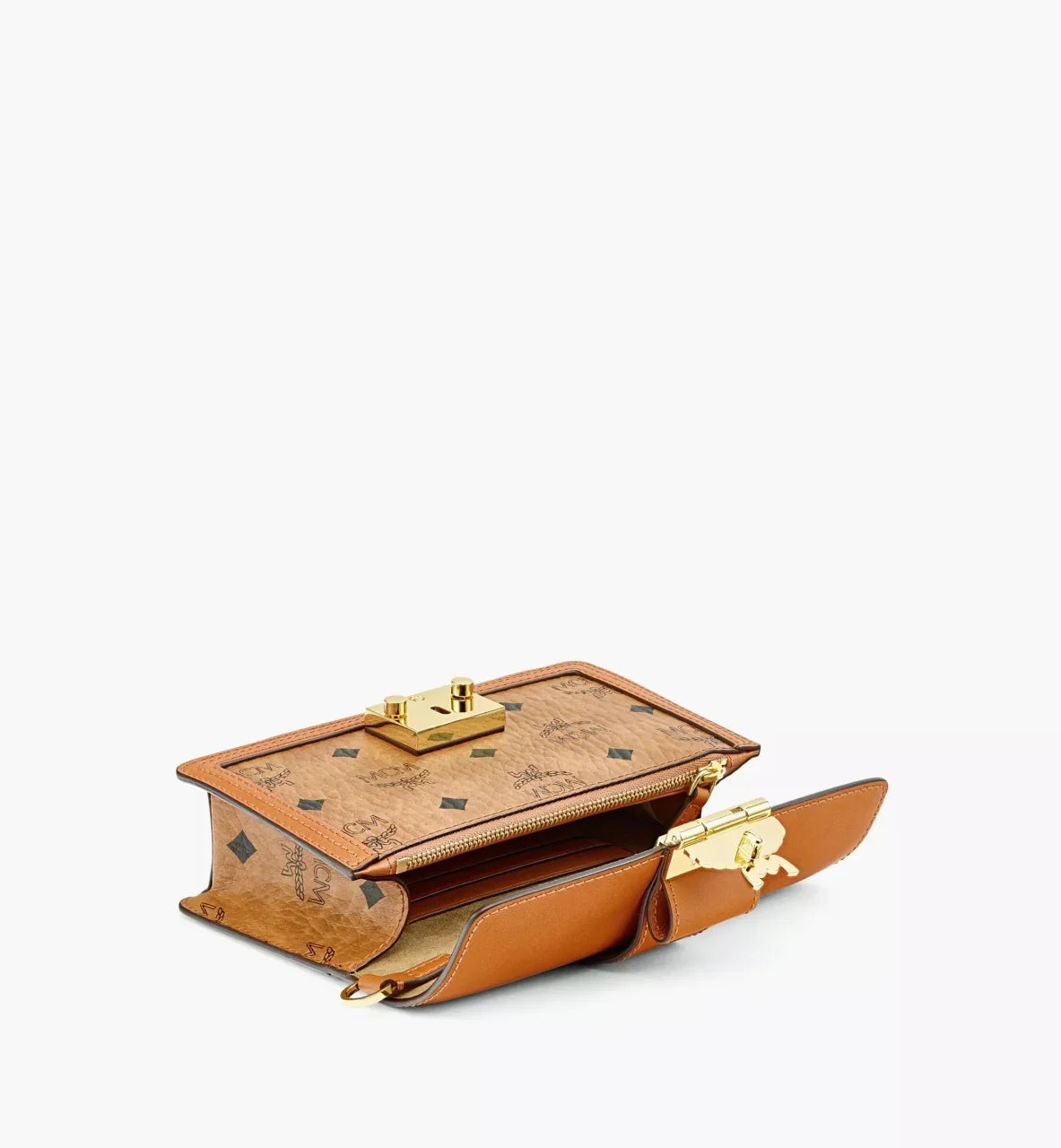 chi tiết túi MCM MINI TRACY CROSSBODY IN COGNAC VISETOS LEATHER BLOCK MWRBAWO02CO001