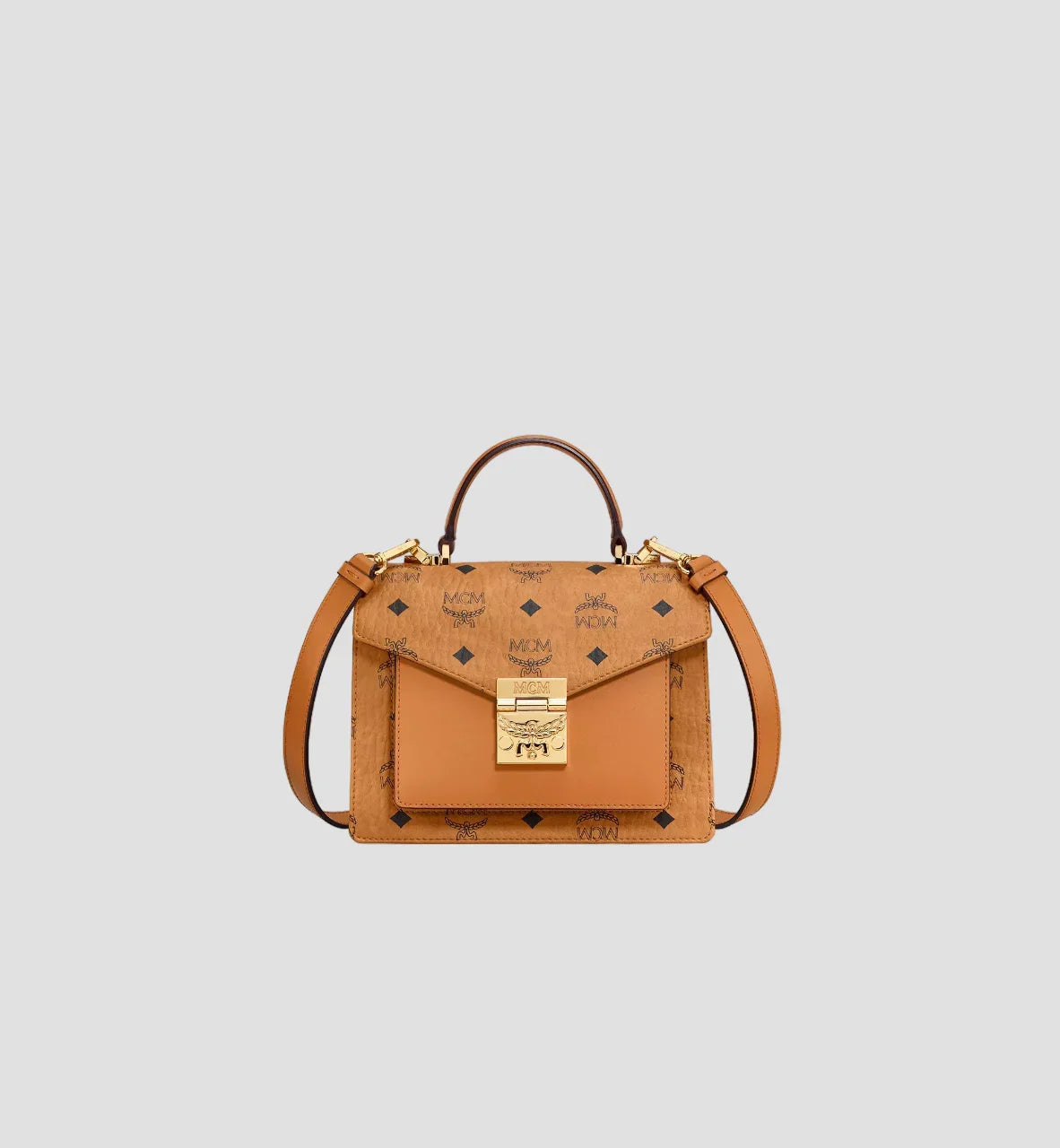 MCM SMALL TRACY SATCHEL IN COGNAC VISETOS
