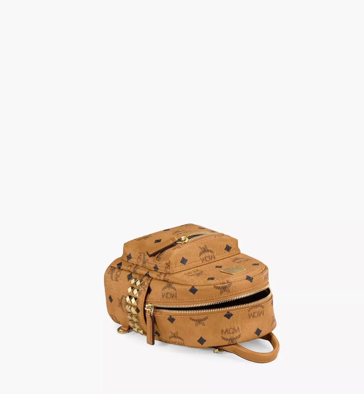 chi tiết balo MCM X-MINI STARK BEBE BOO SIDE STUDS BACKPACK IN COGNAC VISETOS MMKAAVE13CO001